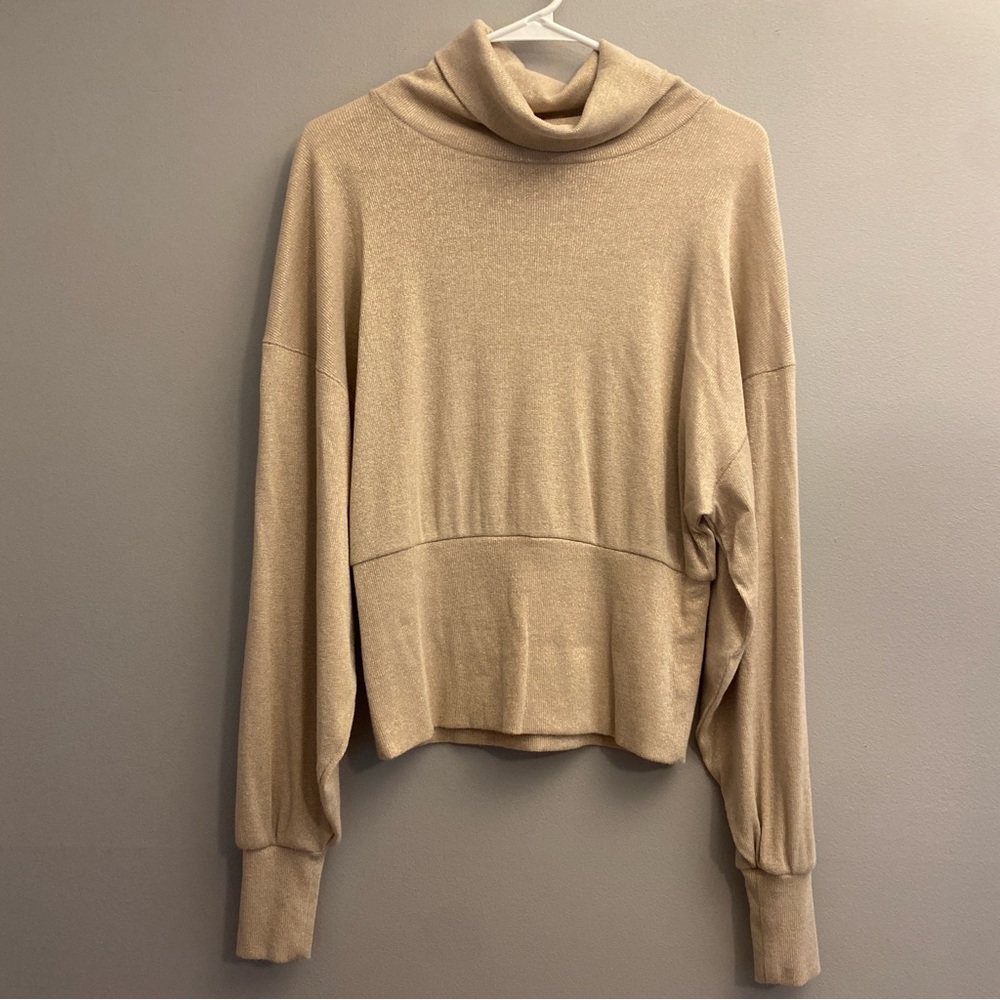 Free People Tan Metallic Cowl Neck Sweater - Small
